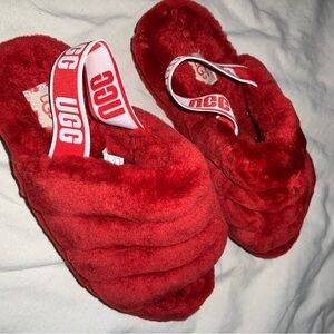 Ugg fluff yeah slides red used once
